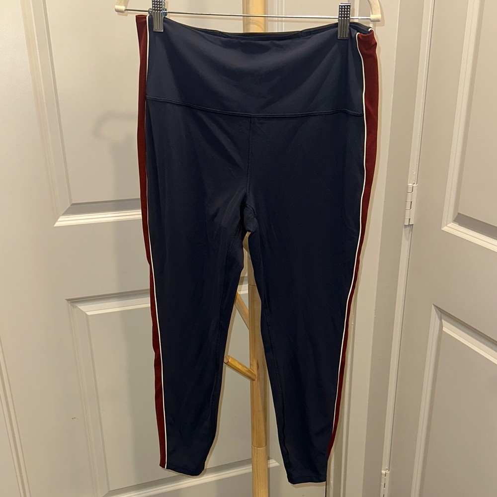 all in motion Navy Leggings with Burgundy and White Side Stripes
